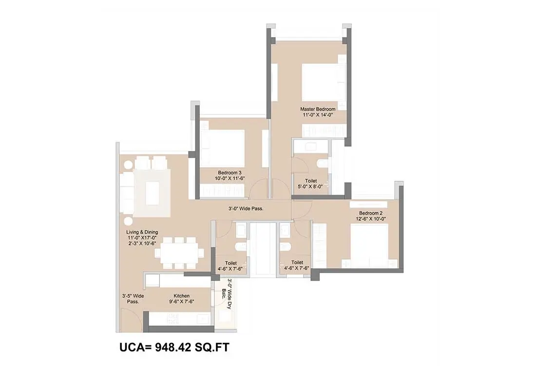 3 BHK floor plan